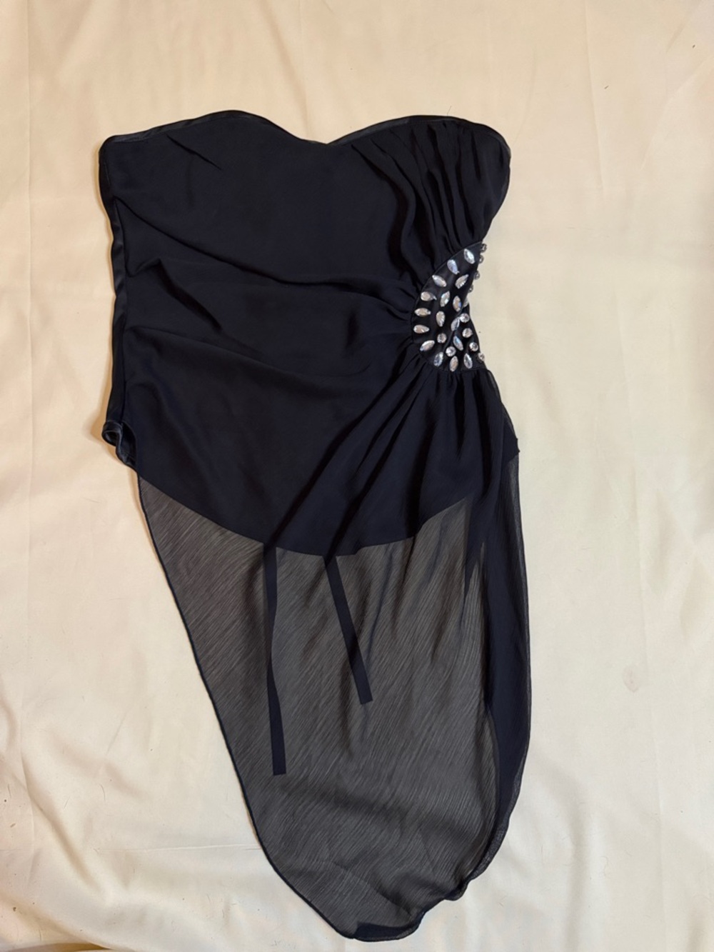 Strapless black Corset with tie back and Embellished Waist